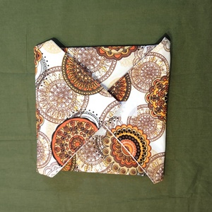 Öko szendvicscsomagoló, újraszalvéta - narancssárga mandala mintás, Táska & Tok, Uzsonna- & Ebéd tartó, Szendvics csomagoló, Varrás, MESKA