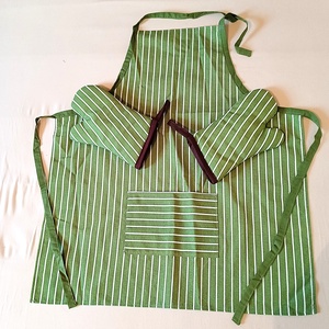Konyha szett  /kötény, kesztyű/ - zöld - fehér csíkos, Otthon & Életmód, Konyhafelszerelés, tálalás, Konyhai textil, Edényfogó & Edényfedő, Varrás, MESKA