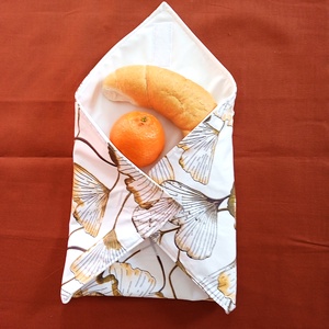 Öko szendvicscsomagoló, újraszalvéta - ginko biloba, barna - narancssárga, Táska & Tok, Uzsonna- & Ebéd tartó, Szendvics csomagoló, Varrás, MESKA