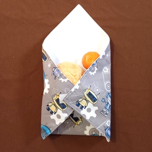 Öko szendvicscsomagoló, újraszalvéta - robotok szürke alapon, Táska & Tok, Uzsonna- & Ebéd tartó, Szendvics csomagoló, Varrás, MESKA