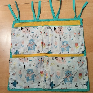  Zsebes vászon tároló babaágyra - pillangó, maci, virág mintás, 4 zsebes - Meska.hu