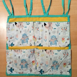  Zsebes vászon tároló babaágyra - pillangó, maci, virág mintás, 4 zsebes - otthon & életmód - tárolás & rendszerezés - fali tároló - Meska.hu