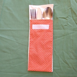 Evőeszköz tartó tok -terrakotta színű pöttyös - táska & tok - uzsonna- & ebéd tartó - evőeszköz tartó - Meska.hu