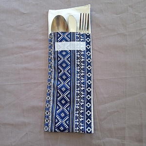 Evőeszköz tartó tok - kék geometria /azték/ mintás - Meska.hu