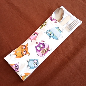 Evőeszköz tartó tok - bagoly mintás, Táska & Tok, Uzsonna- & Ebéd tartó, Evőeszköz tartó, , MESKA