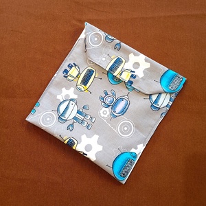Tépőzáras snackbag,  uzsonnatasak, szendvics tartó - szürke alapon robotok - táska & tok - bevásárlás & shopper táska - kenyeres zsák - Meska.hu