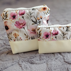 Neszeszer szett fehér alapon virágmintával, Táska & Tok, Neszesszer, Varrás, MESKA