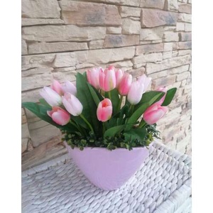 Tulipános asztaldísz rózsaszín, Otthon & Lakás, Dekoráció, Virágdísz és tartó, Csokor & Virágdísz, Virágkötés, MESKA