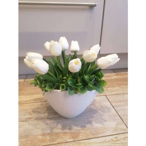 Tulipán Művirág kaspóban több szálas 25cm #fehér, Otthon & Lakás, Dekoráció, Ajtó- és ablak dekoráció, Ajtódísz & Kopogtató, Virágkötés, MESKA