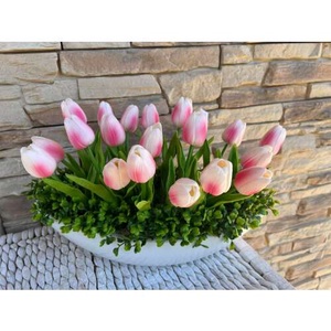 Tulipán Művirág csónaktálban több szálas #rózsaszín-fehér, Otthon & Lakás, Dekoráció, Dísztárgy, , Meska