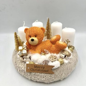 Macis adventi 4 gyertyás asztaldísz, Karácsony, Adventi díszek, Adventi gyertyadíszek és koszorúdíszek, Virágkötés, MESKA