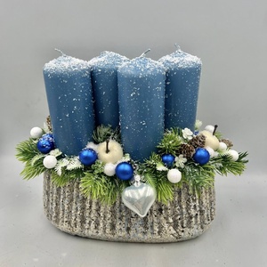 Kékgyertyás Adventi Dekor  Kerámia Kaspóban, Karácsony, Adventi díszek, Adventi asztaldísz, Virágkötés, MESKA