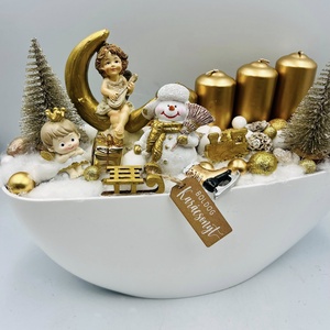 Adventi 4 gyertyás csónak dekoráció  fehérarany, figurás, 35cm - Meska.hu