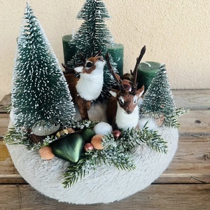 Szarvasos erdős téli táj-adventi 4 gyertyás asztaldísz - karácsony - adventi díszek - adventi asztaldísz - Meska.hu