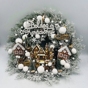 Házikós LED fényes Havasított Műfenyő Ajtódísz  35 cm - Meska.hu