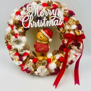 33 cm karácsonyi ajtódísz  fehér-barna-piros, nagy macival és Merry Christmas felirattal - Meska.hu