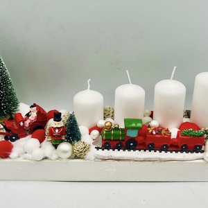 Téli táj adventi asztaldísz � 4 gyertyával, Karácsony, Adventi díszek, Adventi asztaldísz, Virágkötés, MESKA