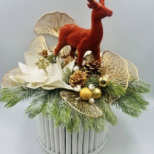 Téli Dekoráció  43 cm, Műfenyős Szarvasos Kaspós Asztaldísz Hozza el otthonába a Zakopane hegyi hangulatát, Karácsony, Adventi díszek, Adventi asztaldísz, Virágkötés, MESKA