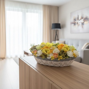 Vesszőládás Asztaldísz � 40 cm, Üde Sárga�Zöld�Fehér Virágokkal, Otthon & Életmód, Dekoráció, Asztal és polc dekoráció, Asztaldísz, Virágkötés, MESKA