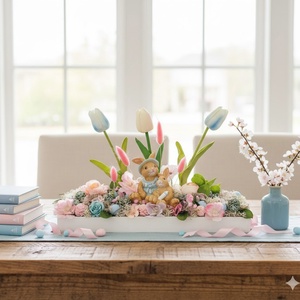 35 cm fa tálcán elhelyezett húsvéti asztaldísz � anya nyuszi kicsinyével (kék�rózsaszín), Otthon & Életmód, Dekoráció, Húsvéti asztaldíszek, Virágkötés, MESKA