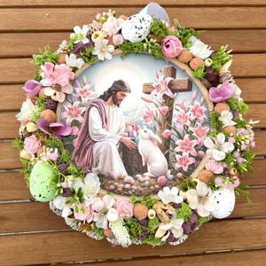 Húsvéti vallásos ajtódísz � 30 cm - Meska.hu