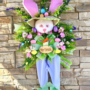 Nagyméretű ajtódísz húsvéti nyuszis, Ünnepi díszek, dekorációk, Húsvéti díszek és dekorációk, Húsvéti ajtódísz, kopogtató, Virágkötés, MESKA