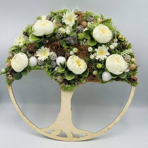 Életfa fehér díszekkel, Otthon & Életmód, Dekoráció, Ajtó- és ablak dekoráció, Ajtódísz & Kopogtató, Virágkötés, MESKA