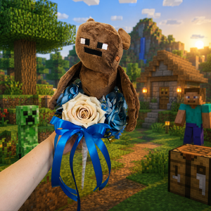 Minecraft denevéres ballagási csokor � kék díszítéssel, fiús örökvirág csokor - Meska.hu
