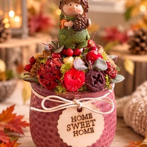 Őszi asztaldísz tobozos figurával � Home Sweet Home, Otthon & Életmód, Dekoráció, Asztal és polc dekoráció, Asztaldísz, Virágkötés, MESKA