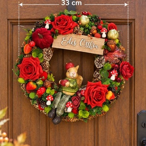 Mókusos Édes Otthon őszi ajtódísz � 33 cm - Meska.hu