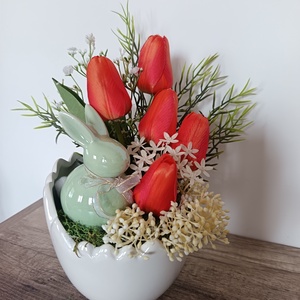 Húsvéti asztaldísz tulipánnal, Ünnepi díszek, dekorációk, Húsvéti díszek és dekorációk, Húsvéti asztaldíszek, , MESKA