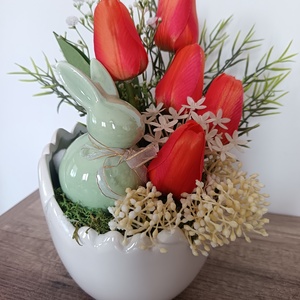 Húsvéti asztaldísz tulipánnal - ünnepi díszek, dekorációk - húsvéti díszek és dekorációk - húsvéti asztaldíszek - Meska.hu