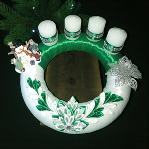 Adventi koszorú zöld díszítéssel, Karácsony, Adventi díszek, Adventi asztaldísz, Mindenmás, MESKA