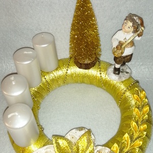 Arany színben Adventi koszorú - karácsony - adventi díszek - adventi asztaldísz - Meska.hu