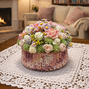 Horgolt virágtartó virágokkal, Otthon & Életmód, Virágdekoráció, Virágdíszek, Asztali virágdísz, , MESKA