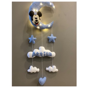 Világító névre szóló éjszakai fény, babaszoba dísz, babaköszöntő/babaváró ajándék, Mickey egérrel, világító holdal, Otthon & Életmód, Babaszoba, gyerekszoba, Babaszoba dekoráció, Varrás, MESKA