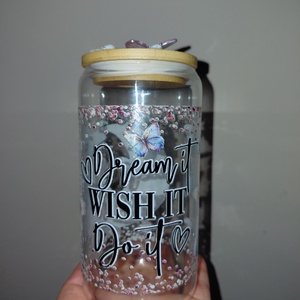 Üveg pohár tetővel szívószállal  - otthon & életmód - konyhafelszerelés, tálalás - tálalás - pohár - Meska.hu