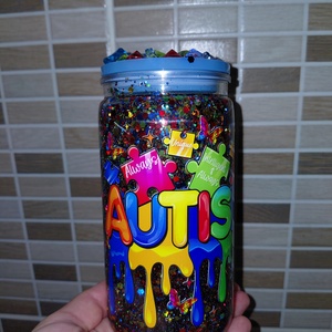Autizmus csillámos pohár , Otthon & Életmód, Konyhafelszerelés, tálalás, Tálalás, Pohár, , MESKA