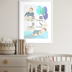 Egyedi babaposzter a baba adataival - személyre szabott illusztráció újszülött ajándék - baba - mama - babaszoba dekoráció - babaposzter - Meska.hu