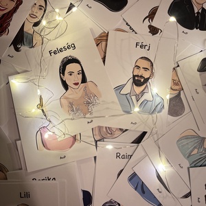 Egyedi, kézzel rajzolt esküvői ültetőkártyák portrékkal - köszönőajándék is egyben a vendégeknek - Meska.hu