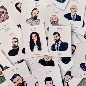 Egyedi, kézzel rajzolt esküvői ültetőkártyák portrékkal - köszönőajándék is egyben a vendégeknek - esküvő - emlék & ajándék - köszönőajándék - Meska.hu