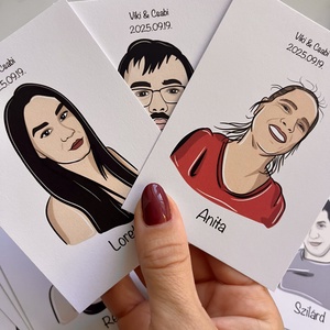 Egyedi, kézzel rajzolt esküvői ültetőkártyák portrékkal - köszönőajándék is egyben a vendégeknek - esküvő - emlék & ajándék - köszönőajándék - Meska.hu