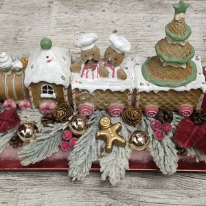 Adventi asztaldísz mézeskalács vonattal, Karácsony, Adventi díszek, Adventi asztaldísz, Virágkötés, Mindenmás, MESKA