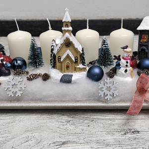 Téli falu adventi asztaldísz , Karácsony, Adventi díszek, Adventi asztaldísz, Virágkötés, Mindenmás, MESKA