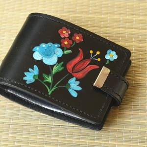 Népi motívumos bőr kártyatartó - Meska.hu