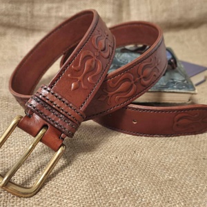 Tulipános bőr öv - ruha & divat - öv & övcsat - öv - Meska.hu