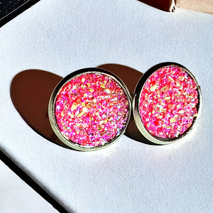 Rózsaszín kristályos felületű beszúrós fülbevaló , Ékszer, Fülbevaló, Pötty fülbevaló, Ékszerkészítés, Mindenmás, MESKA