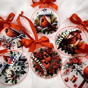 Piros madaras karácsonyi díszek - Meska.hu