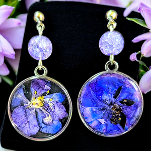 Lila szárított virágos fülbevaló, Ékszer, Fülbevaló, Lógó fülbevaló, Ékszerkészítés, Mindenmás, MESKA