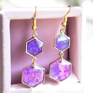 Lila szárított virágos fülbevaló, Ékszer, Fülbevaló, Lógó fülbevaló, Ékszerkészítés, Mindenmás, MESKA